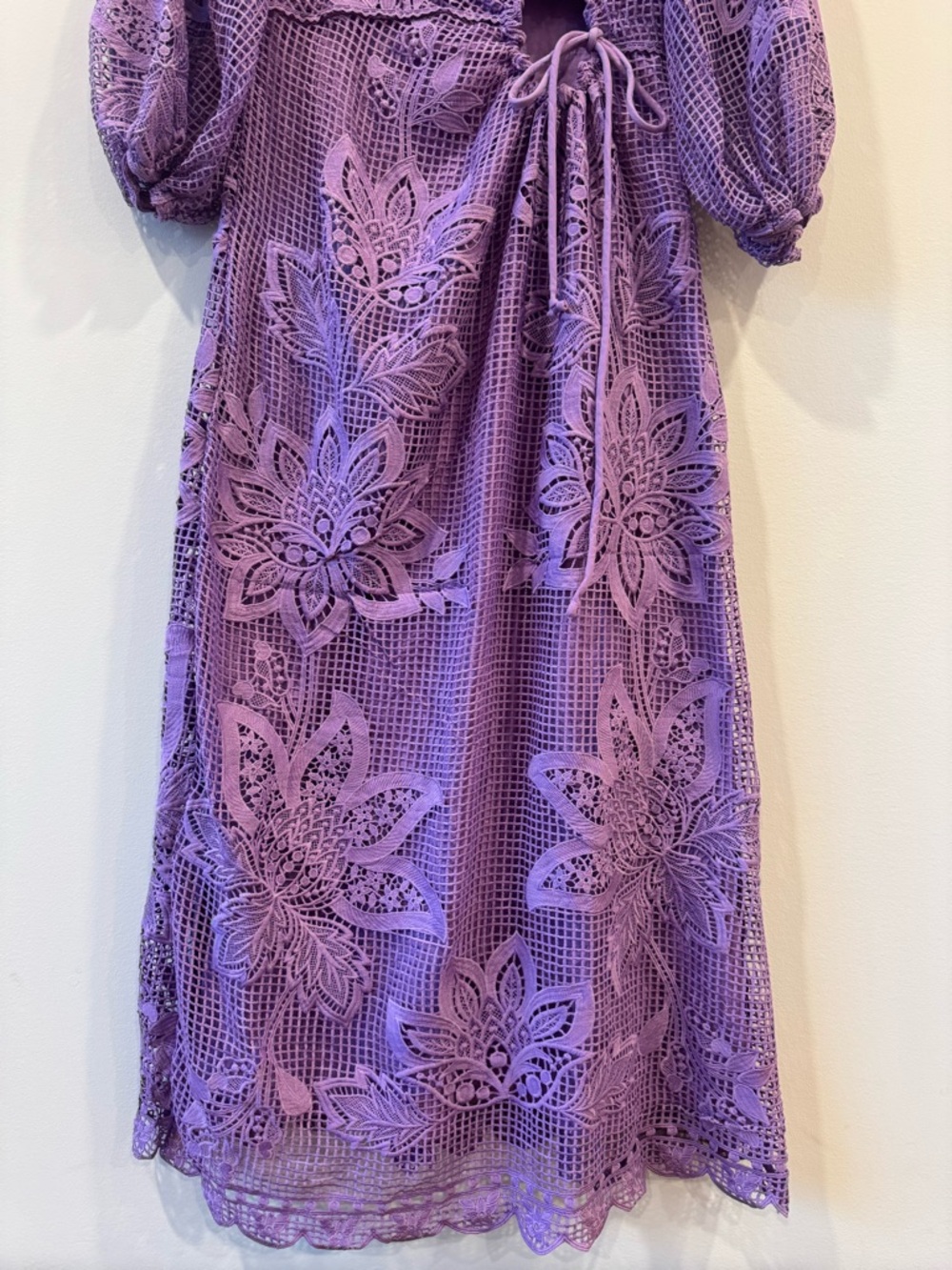 FARM Rio Lavender purple Floral Crochet Maxi Dress with Side Cutout medium m - Picture 7 of 13